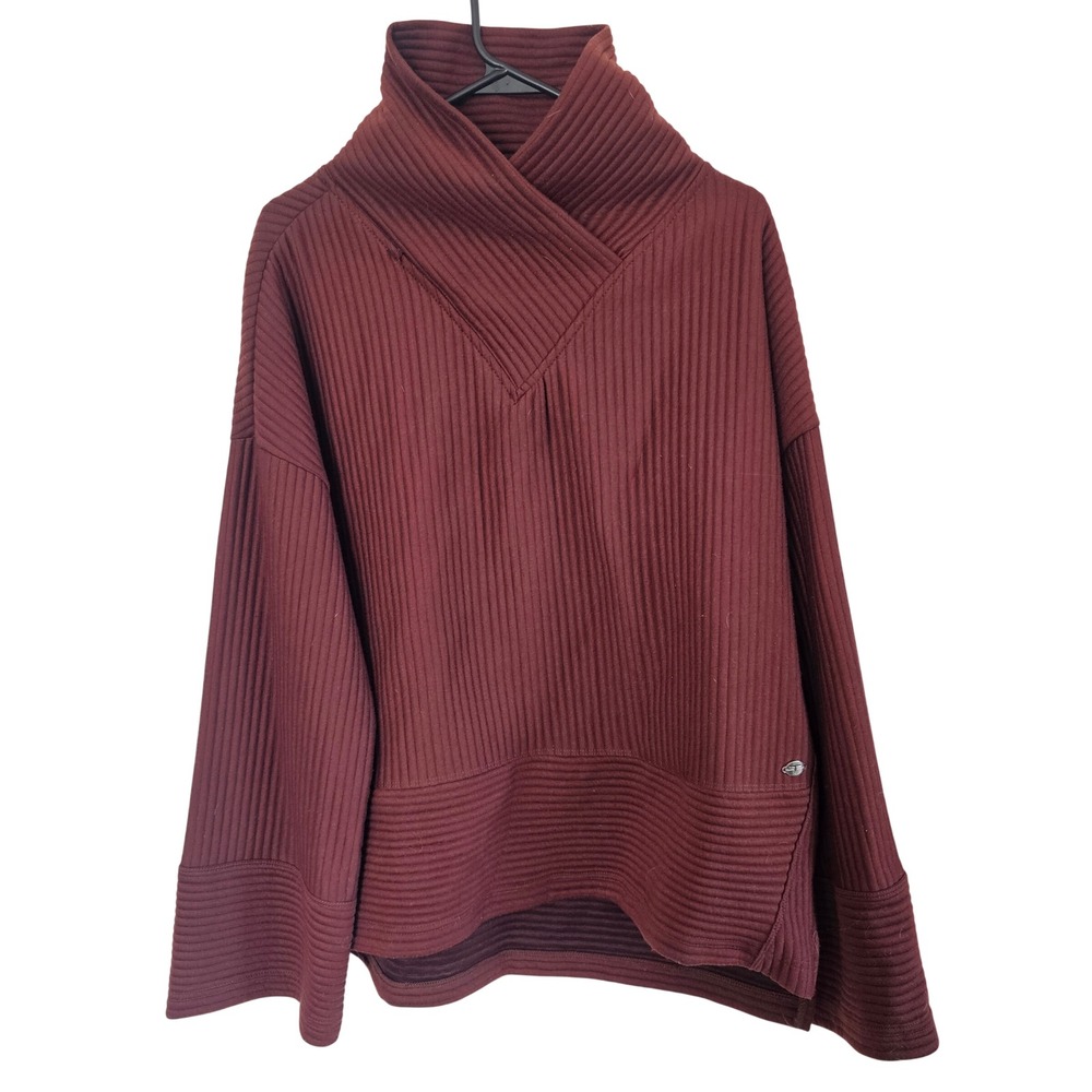 Tahari Sport Womens XL Burgundy Ribbed Shawl Collar‎ Pullover Sweater Top